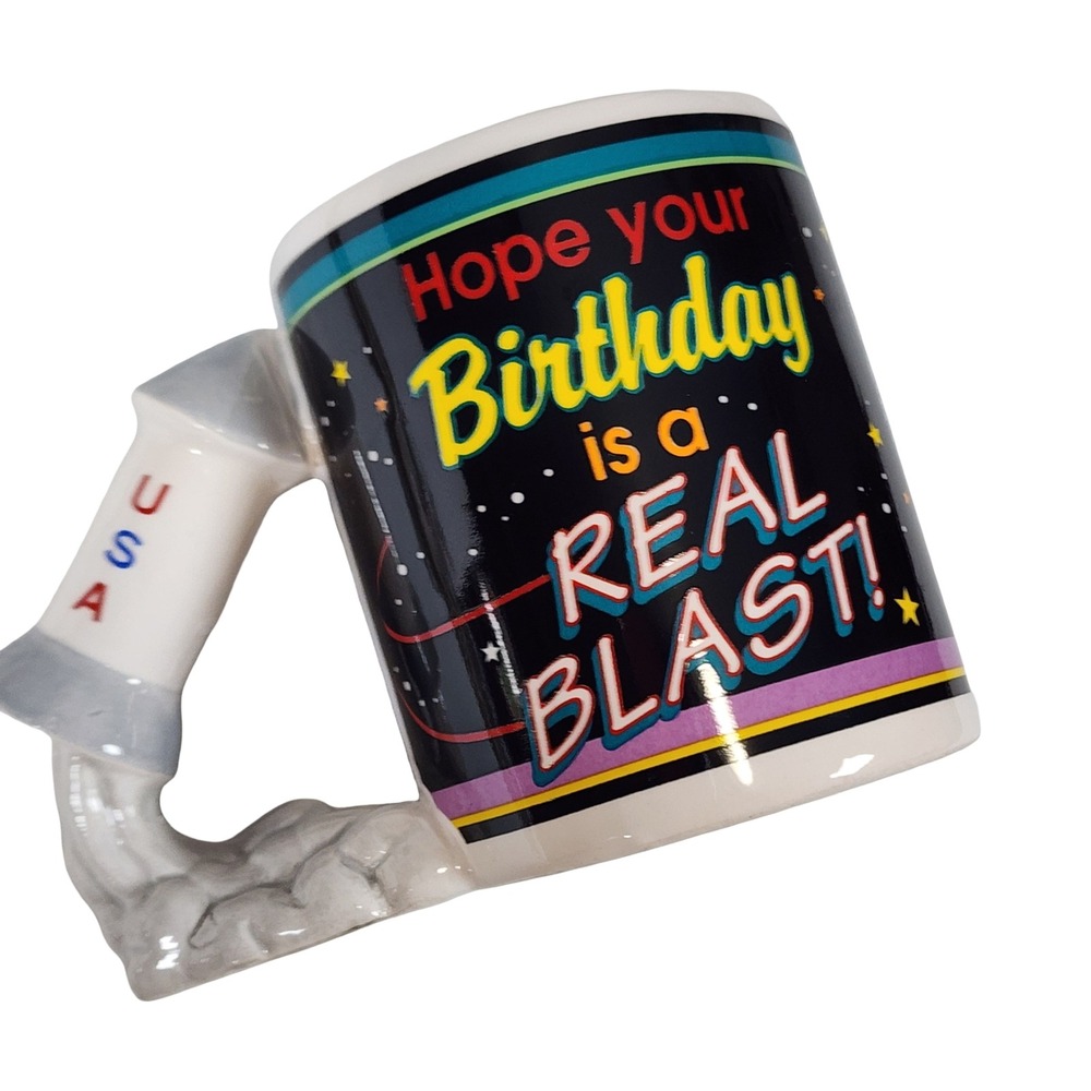 Papel Freelance Vintage Rocket Ship Birthday Mug USA Space NASA Theme Black 4in